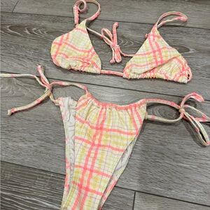 Billabong Pink and Yellow Plaid Bikini